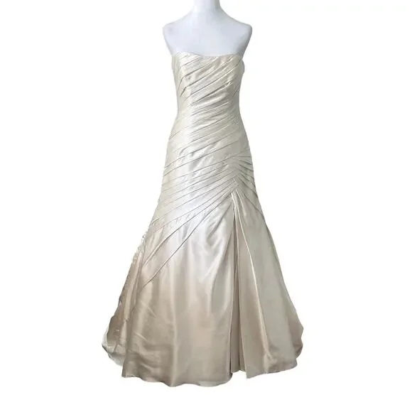 NWOT Maggie Sottero Satin Strapless Corset Fit Flare Wedding Dress Gown 8 10 12 - Picture 3 of 13